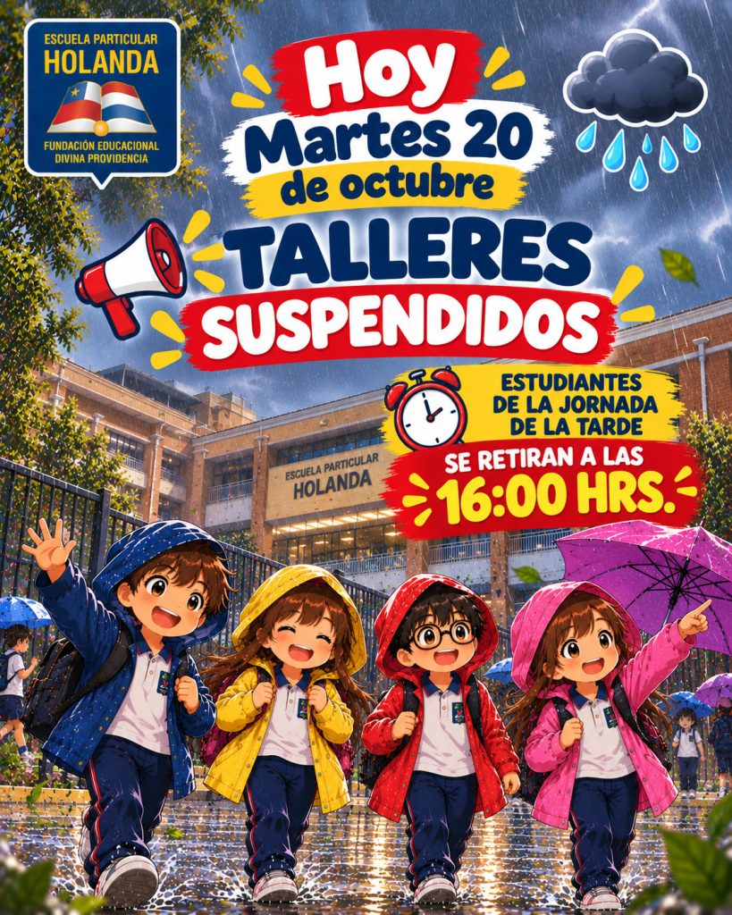Afiche escolar bajo la lluvia