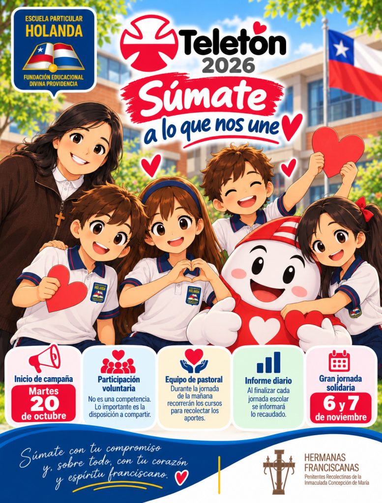 Cartel escolar Teletón 2026 lleno de corazones